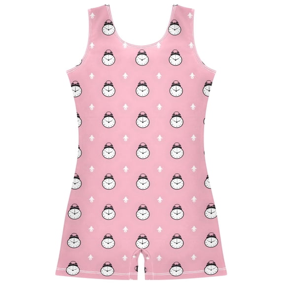 Gymnastics Leotard Sleeveless Alarm Clock and Symbols Stretchy Dance Bodysuit Breathable Athletic Ballet Yoga Outfit for Ages 3-14