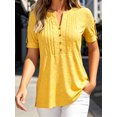 thumbnail image 3 of Short Sleeve V-neck Women Button Henley Blouse Tops Summer Pleated Casual Blouse Shirt, 3 of 6