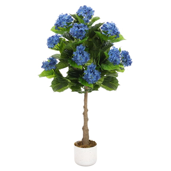 EcoSummer 3.1ft Artificial Hydrangea Tree with 9 Blue Flowers in Pot, Faux Hydrangea Plant for Indoor Outdoor Home Porch Thanksgiving Decor