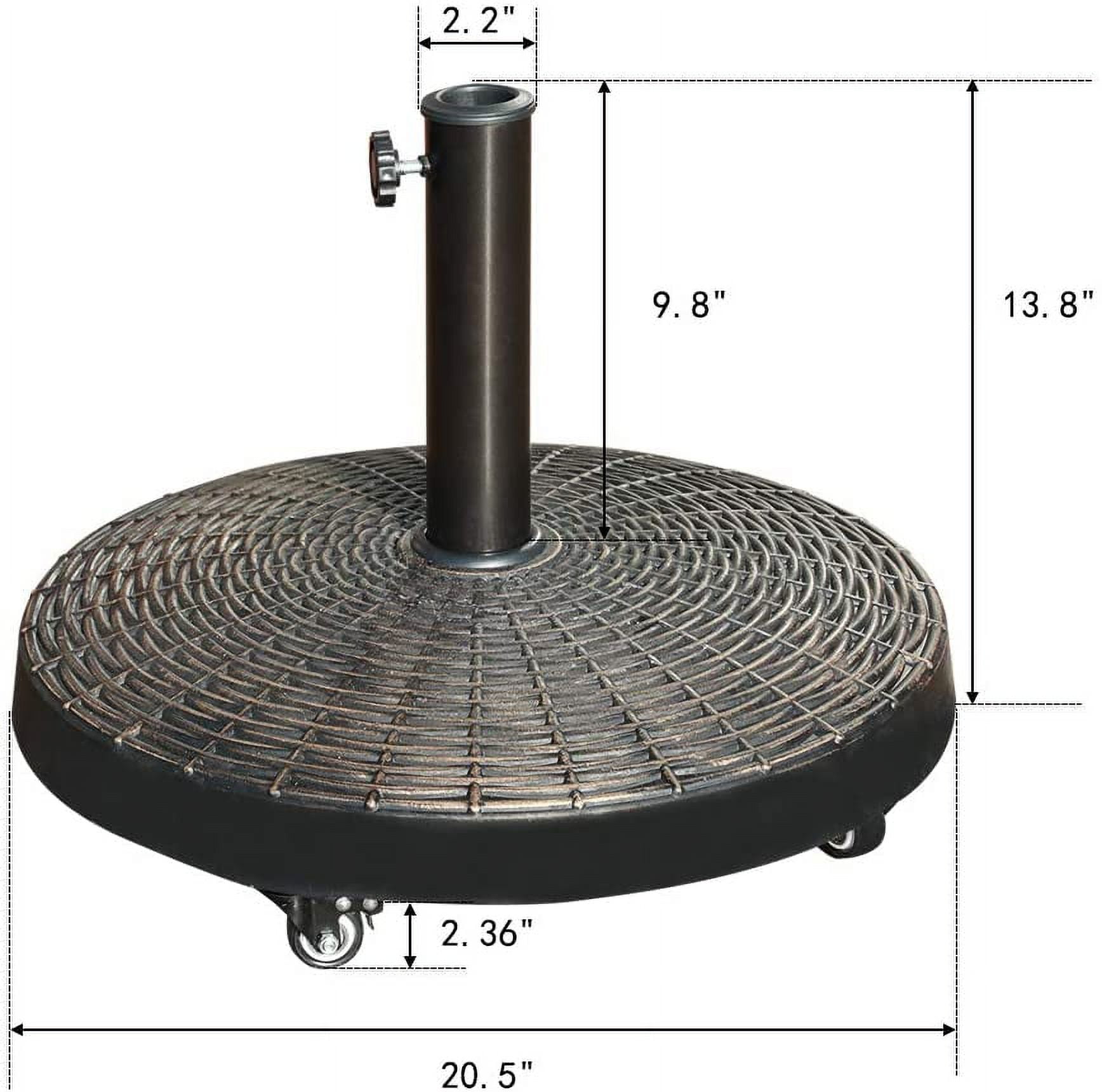 COBANA Patio Umbrella Base with Wheels, Heavy-duty Round Resin Umbrella Stand Weights, 52lbs, Bronze