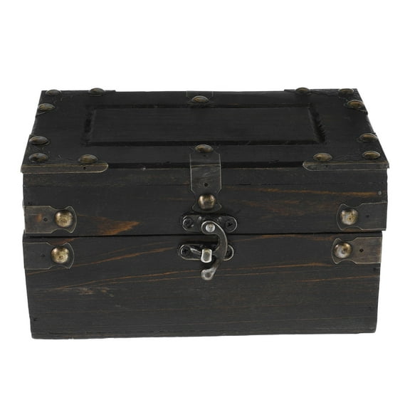 FRCOLOR Vintage Wooden Treasure Chest Decorative Storage Box with Hinged Lid Ideal for Keepsakes and Home Decor Retro Style Organizer
