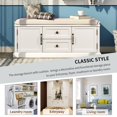 thumbnail image 4 of Wooden Storage Bench Entryway Storage Bench with 2 cabinets and 2 Drawers, Rustic Shoe Bench Storage Bench with Removable Cushion for BeadRoom, Entryway, Hallway,White, 4 of 7