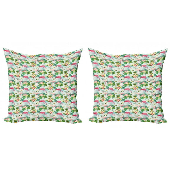 Ambesonne Flamingo Throw Pillow Cover 2 Pack, Fresh Exotic Jungle, 16", Multicolor