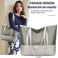 thumbnail image 3 of Bolsa Bolso de hombro Oxford para mujer, bolso de mano de empalme de PU para mujer a la moda (gris) JShteea Para Estrenar, 3 of 4