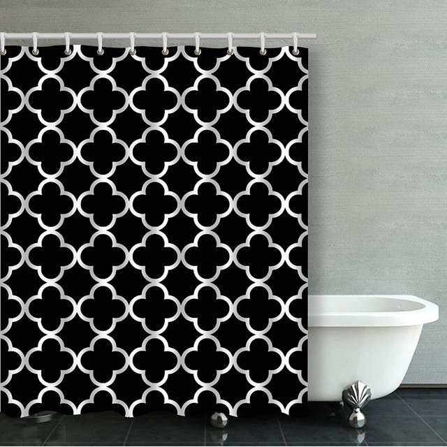 Cortina de Ducha de Baño ABPHQTO con patrón de Cuatro Hojas Marroquí 150x180 cm