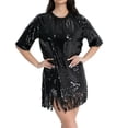 thumbnail image 4 of Women's Sequin Tassel Dress Summer Evening Fashion Fashion Luxury Short Sleeve O Neck Dress Sexy Club Streetwear-b-One Size, 4 of 7
