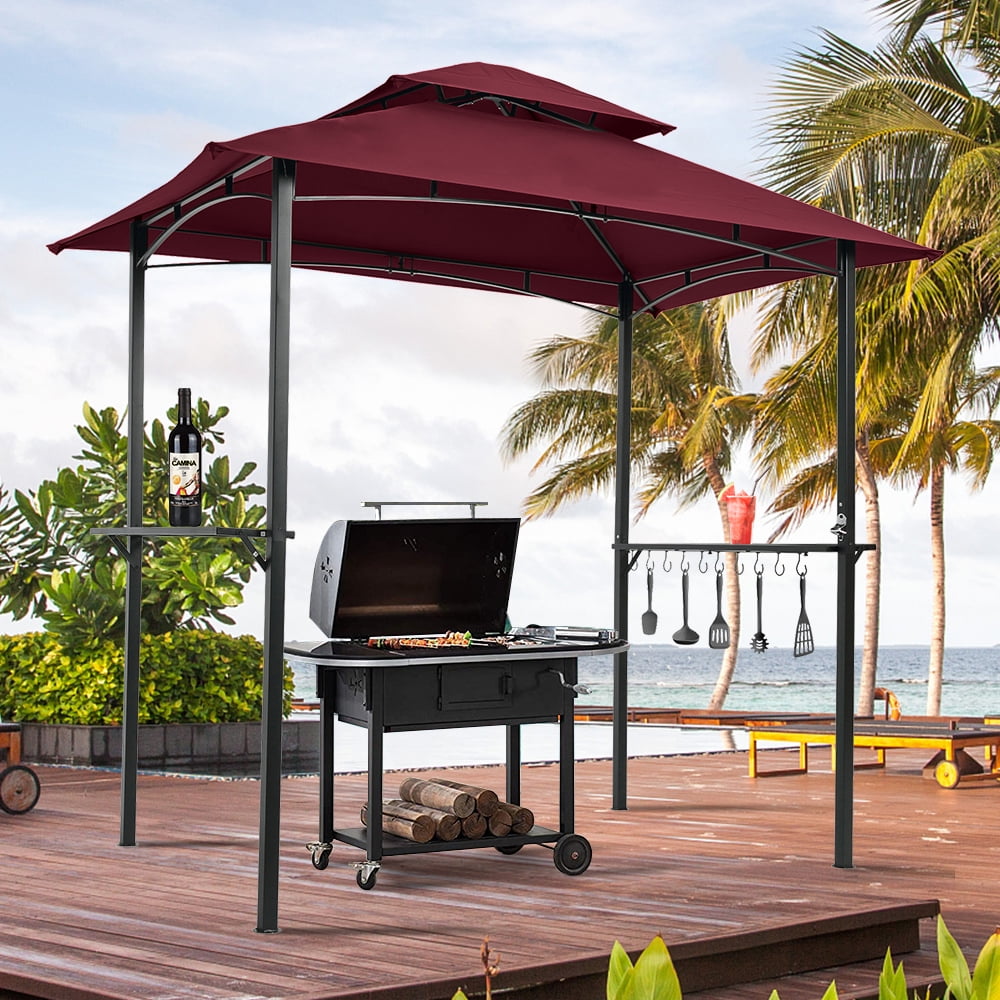 YOFE 8 x 5 Ft Patio Grill Gazebos for Backyard, Double Roof Shelter BBQ