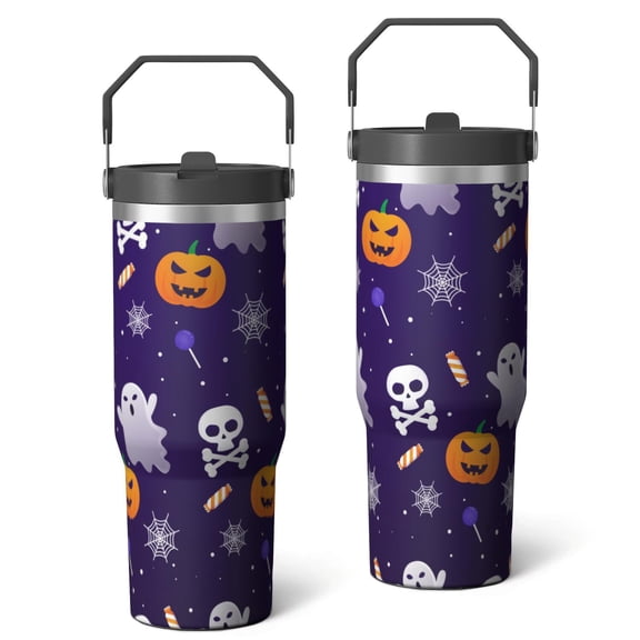 Halloween 30oz Handheld Travel Tumbler with Handle – Double Wall Stainless Steel Insulated Cup, Flip Straw Lid, Leak-Proof & BPA-Free for Hot and Cold Drinks – Durable Coffee & Juice Mug Black