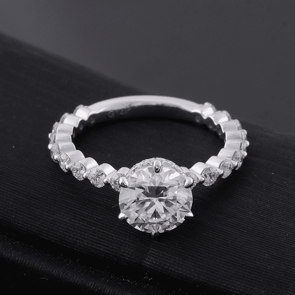 Eclet Jewels 2 Ct Round Cut Diamond Rings for Her - 14K White Gold Over Wedding Rings - Latest Engagement Diamond Ring for Women's - Unique Hidden Halo Engagement Rings - Party Wear Diamond Rings