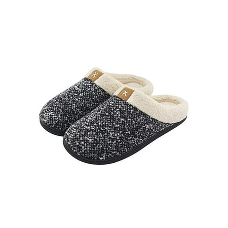 

Rockomi Womens Slippers Memory Foam Clogs Slipper Plush Lined House Shoes Unisex Breathable Cozy Winter Slides Non-slip Fluffy Warm Shoe Black White 6-7