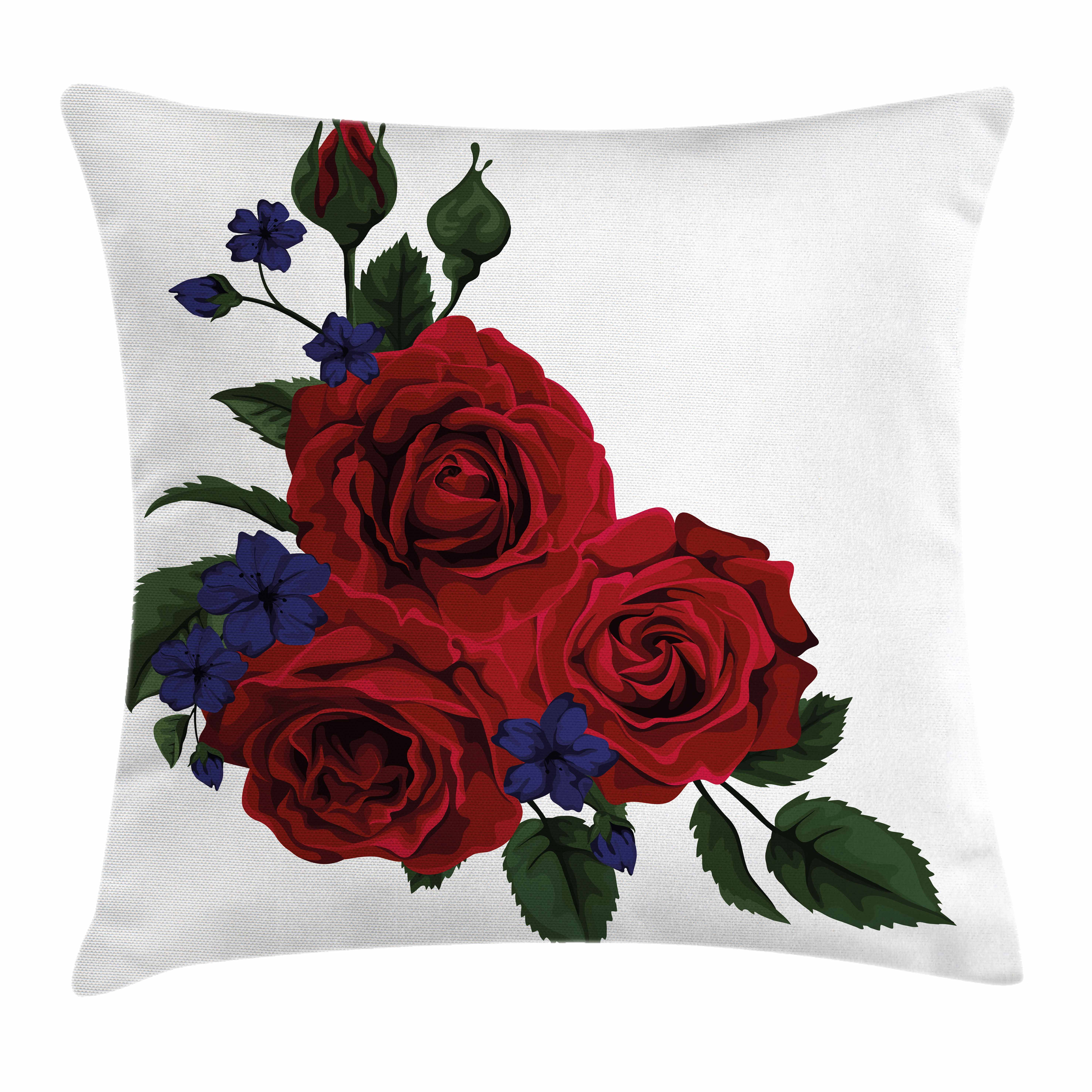 Rose Throw Pillow Cushion Cover Blooming Red Roses With Gentle Wild Flowers Leaves Bouquet Corsage Decorative Square Accent Case 24 X Rose Throw Pillow Cushion Cover Blooming Red Roses With Gentle Wild Flowers Leaves Bouquet Corsage Decorative Square Accent Case 24 X