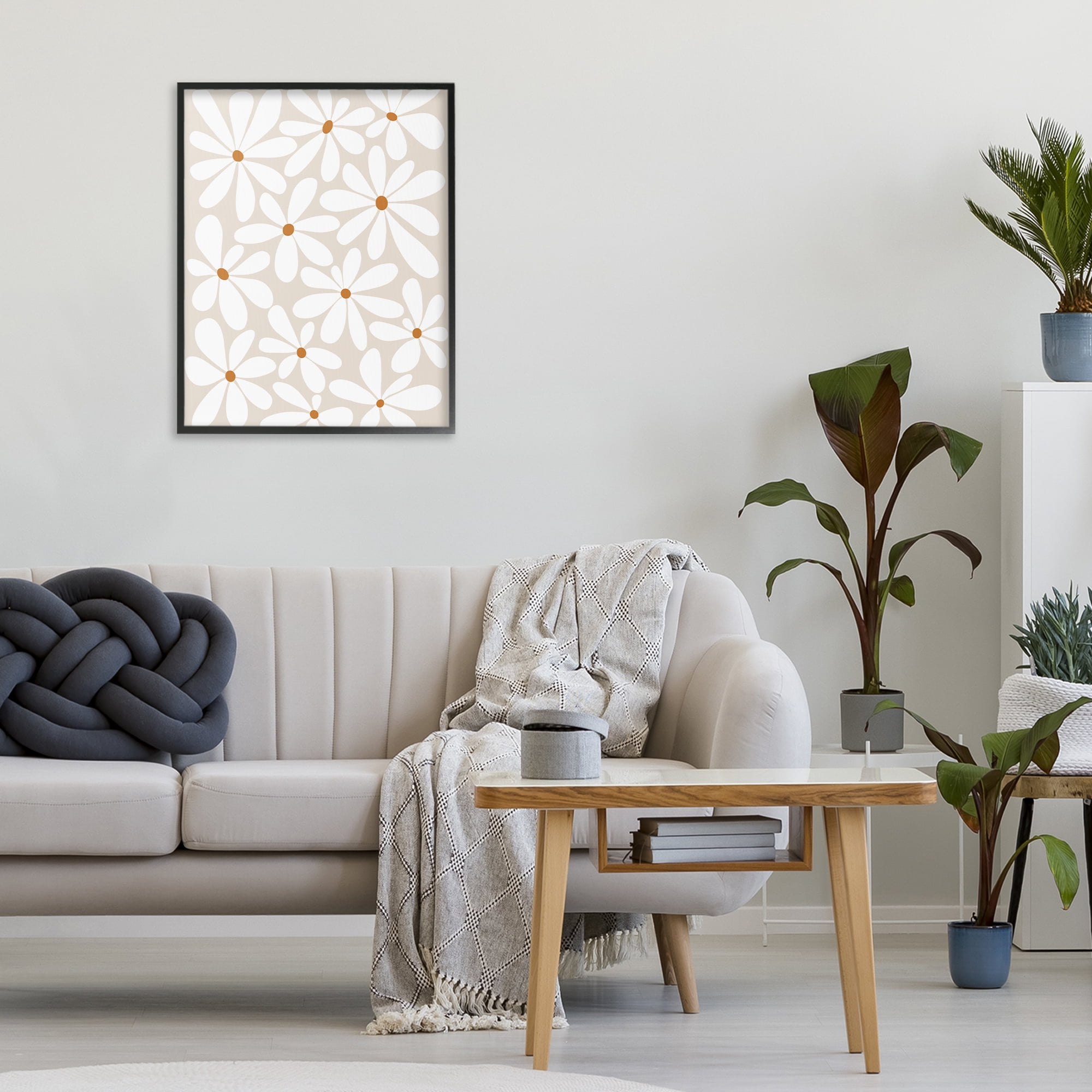 Stupell Industries Beige & White Daisies Black Framed Giclee Art, design by Susan Ball