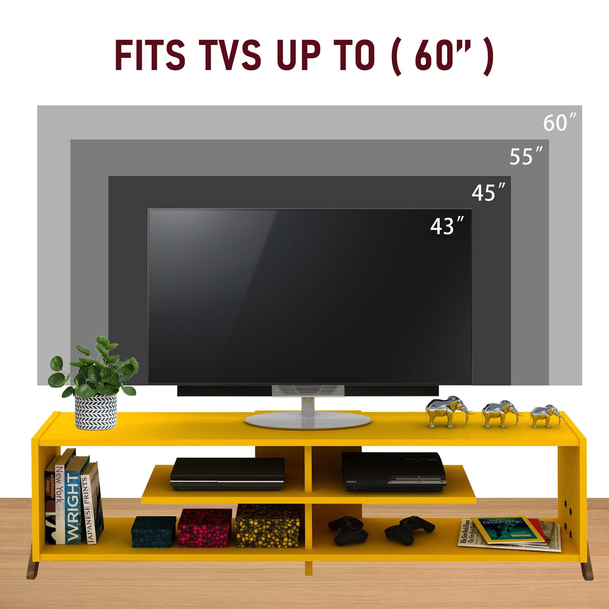 Aukfa Modern TV Stand for TVs up to 60" - Entertainment Center TV Cabinet for Living Room - Yellow