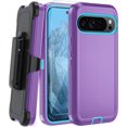 thumbnail image 1 of KOMI for Google Pixel 9/ Pixel 9 Pro Case, with HD Tempered Glass Screen Protector, Heavy Duty Shockproof Drop Protective Rugged Tough Durable Phone Cover with Belt Clip-Light Purple/Sky Blue, 1 of 5