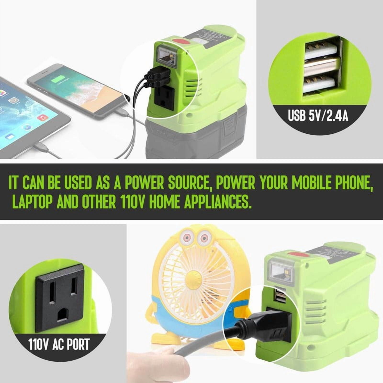 150W Power Supply Inverter for Ryobi 18V, TEPULAS DC 18V to AC 120V Power Inverter Generator, Power Source USB Phone Charger Adapter for Ryobi w/AC Outlet & LED Light (No Battery)