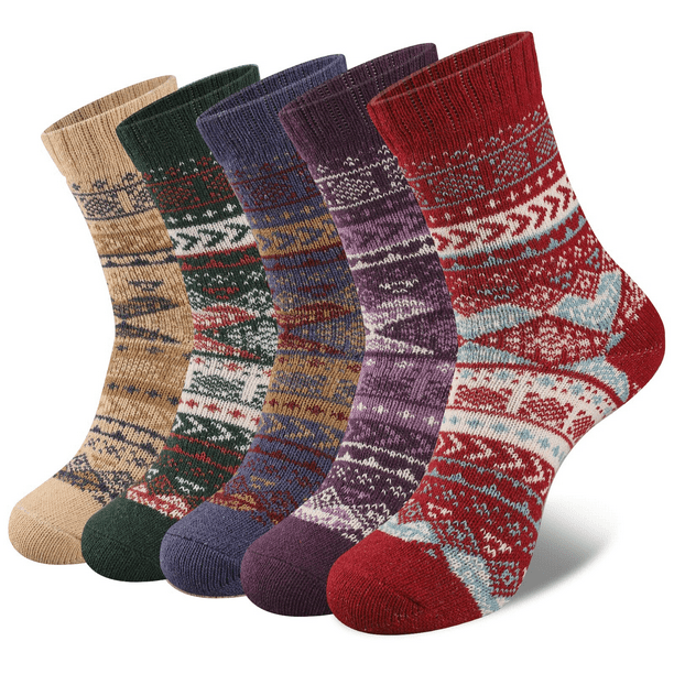 EALLCO Womens Wool Socks Thermal Warm Thick Crew Socks Winter Work ...