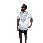 White Traditional African Print Dashiki Shirt - 3XL