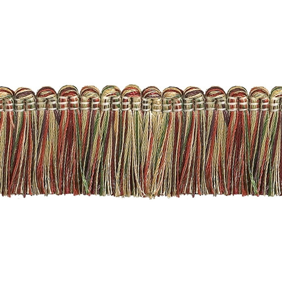 1 1/2" (3.5cm) Imperial Collection Brush Fringe Trim # 0150IB,, Cherry Grove Beige #4770 (Golden Beige, Rust Red, Olive Green) Sold By The Yard (36"/3 ft/0.9m)