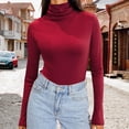 thumbnail image 2 of Duoif Hauts pour Femmes à Manches Longues, Chemise Moulante à Col Montant, sous-Vêtements Thermiques Doux, Mode Automne, Col Roulé, Rouge P, 2 of 4