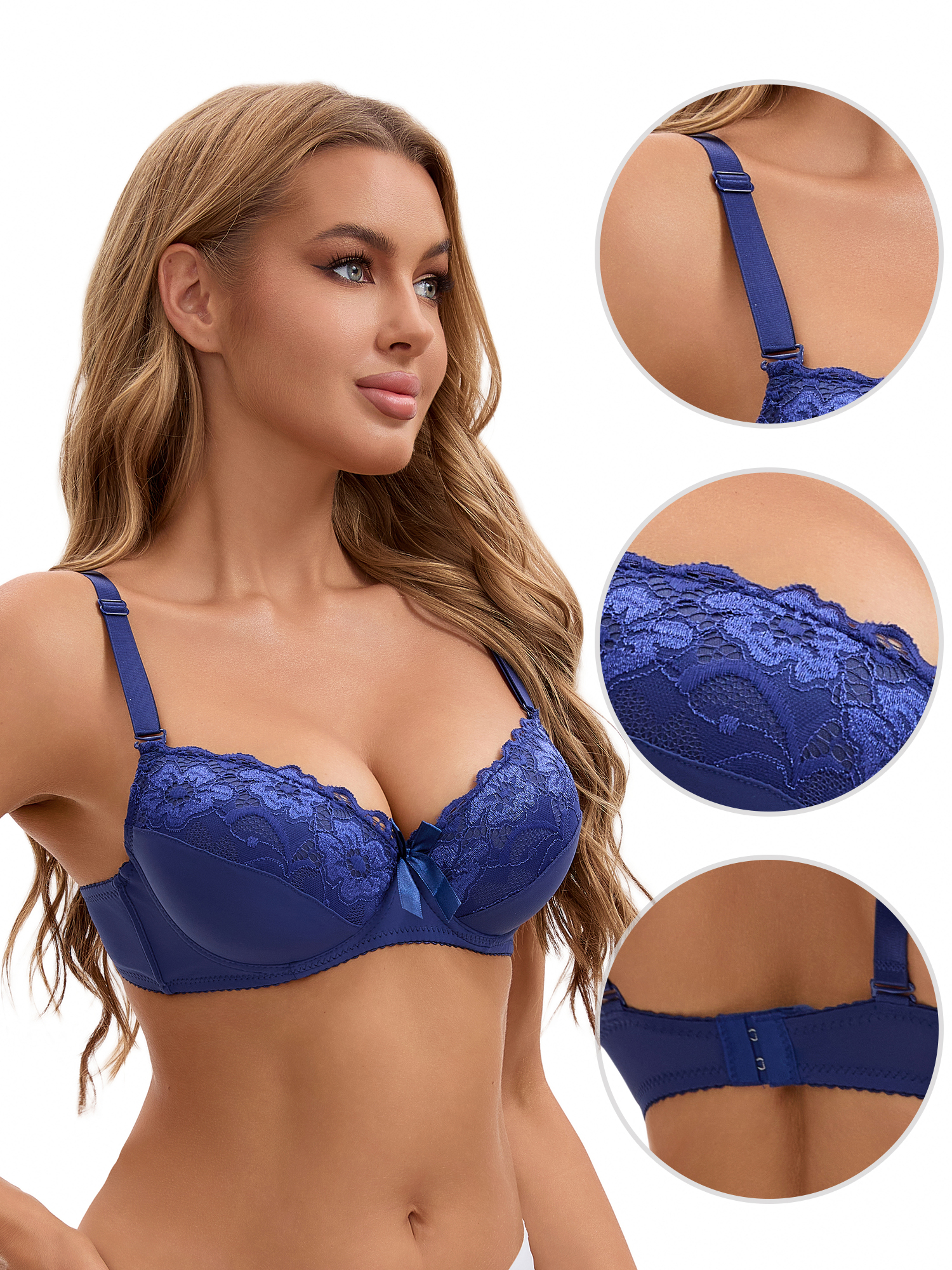 Unique Bargains Full Coverage Lace Bra 2 Pcs B 44 Blue