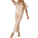 thumbnail image 2 of Conjunto de pijamas de satén para mujeres INSPIRE CHIC, atuendos de verano, camisetas de mangas cortas con pantalones, conjuntos de lounge de seda, 2XL color caqui, 2 of 6