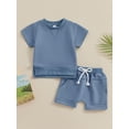 thumbnail image 2 of Arvbitana Toddler Baby Boys Shorts Set Short Sleeve Side Slit T-shirt + Elastic Waist Folded Hem Shorts 6M 12M 18M 24M 3T Infant Solid Color 2Pcs Outfits Summer Clothes, 2 of 9