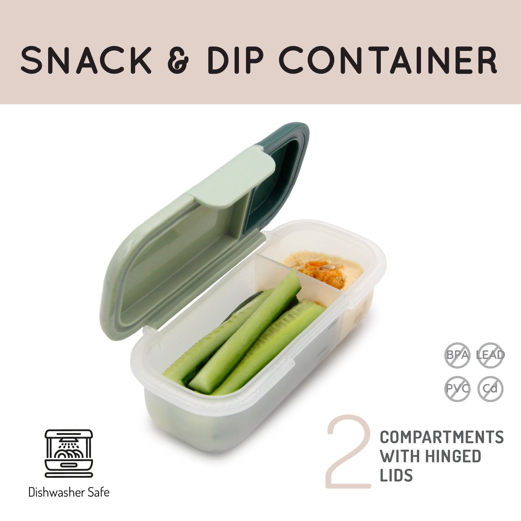 Melii 2-Compartment Plastic Snack Box, Food Storage Container in Cactus, Fern & Sage for Daily Lunch Packing