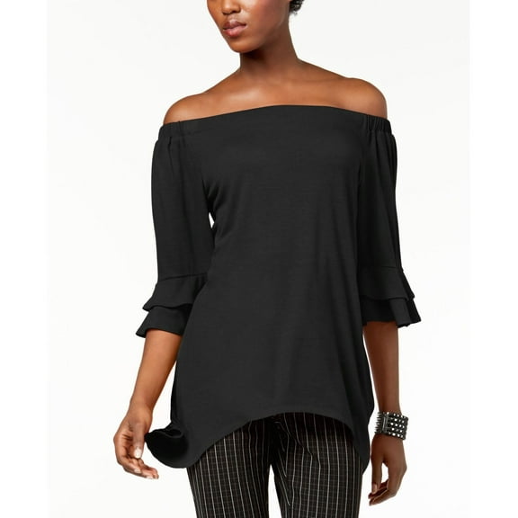 NY Collection-Off-The-Shoulder Hankderchief-Hem Top-Regular-S