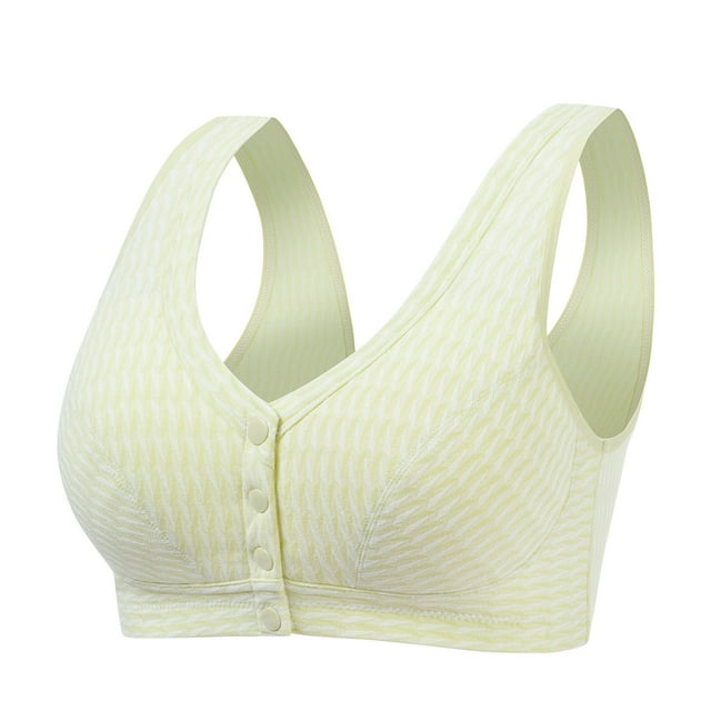 ylioge Womens Plus Size Bras Button Front Closure Wirefree Push Up Support Bralettes Underwear Casual Comfort Stripe Printed Basic Full-Coverage Bra