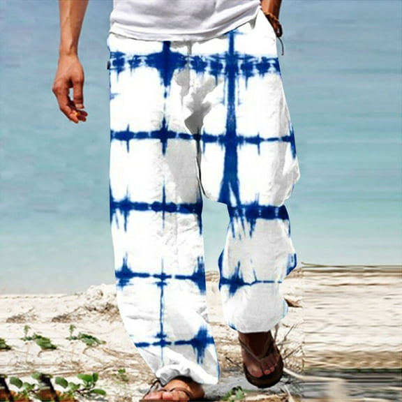 Holloyiver Men's Joggers Cargo Pants Summer Casual Fashio 3D Printing Elastic Waist Straight Trousers Ripped Denim Pants for Men For Light Blue,2XL