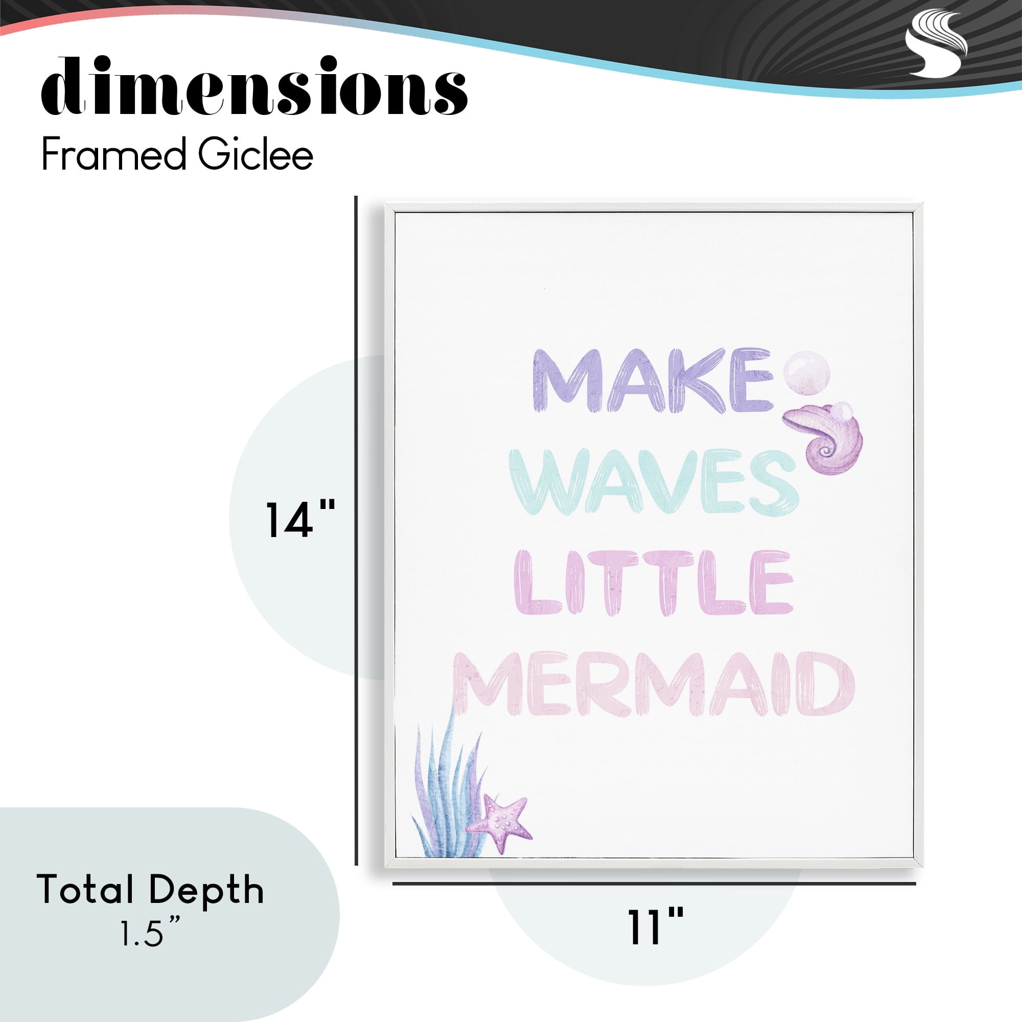 Make Waves Little Mermaid White Framed Giclee Art, design by Kim Allen