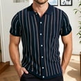 thumbnail image 2 of Hpapadks Mens Casual Shirts Short Sleeve Striped Button Down Lapel Blouses Stylish Lightweight Mens Dress Shirts Navy M, 2 of 5