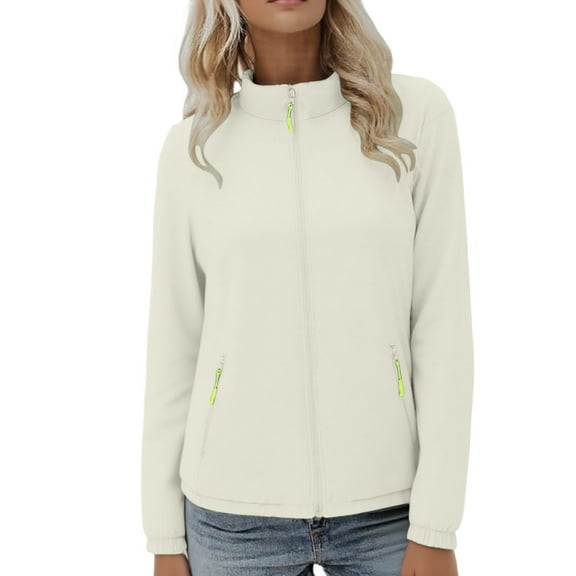 JGGSPWM Women's Lightweight Softshell Jacket Fleece Lined Windbreaker Waterproof Warm Jacket for Running Golf Hiking White XXL