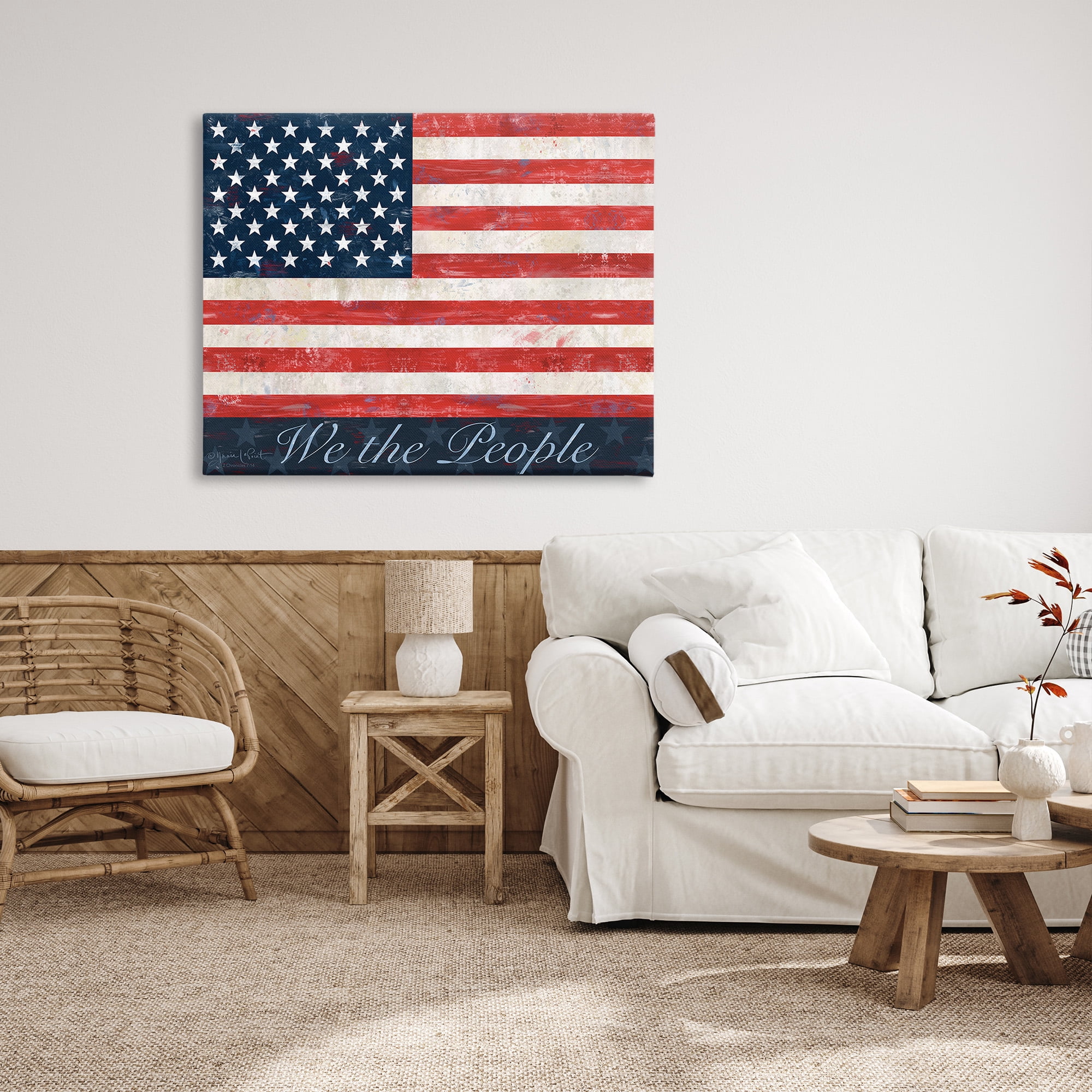 Stupell Industries We The People Flag Typography Painting Gallery Wrapped Canvas Art Print Wall Art, 48 x 36