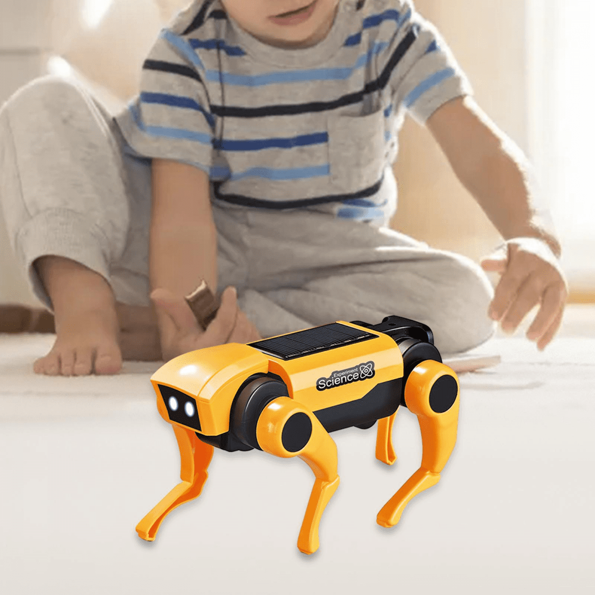 Solar Robot Toy Electric Robotic Dog with Interchangeable Cat Heads DIY Building Kit for Kids Christmas Birthday Gifts