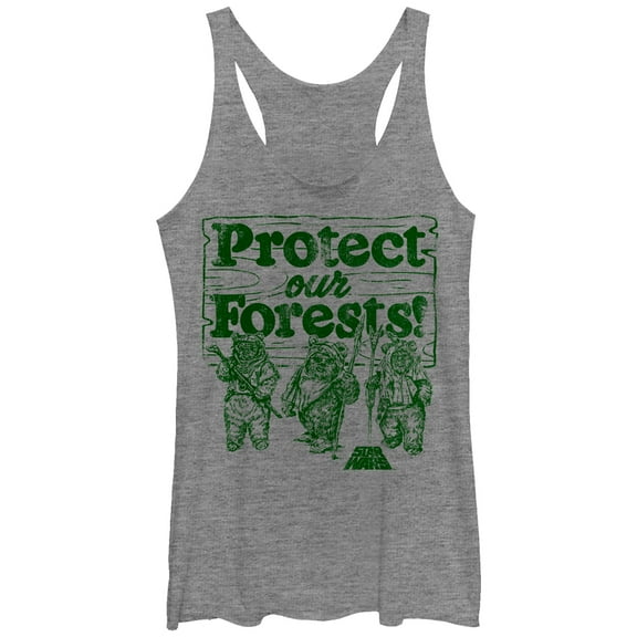 Women's Star Wars Ewok Protect Our Forests  Racerback Tank Top Gray Heather Large