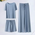 thumbnail image 2 of TYGHBN Summer New Ice Silk Pajamas Set Women's Short Sleeved Shorts Wide Leg Pants Solid Color Home Three Piece Set Can Be Worn Loosely Silk Pajama Shorts Silk Sleep Set Pajamas Women Soft Petite, 2 of 7