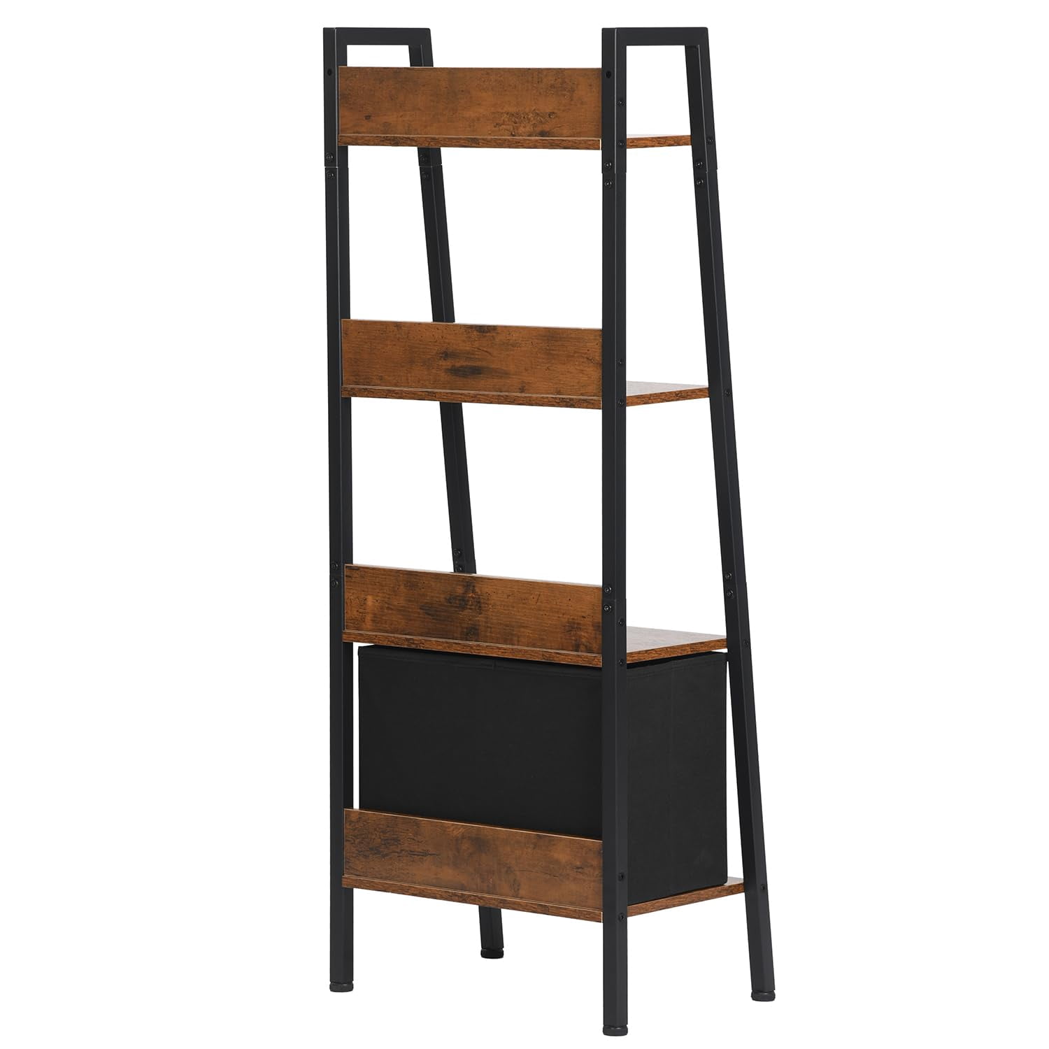 3 Tier Ladder Shelf with Removable Drawer, Bookshelf Bookcase Storage Rack Organizer, Freestanding Storage Shelf for Living Room, Home Office, Bedroom, Brown