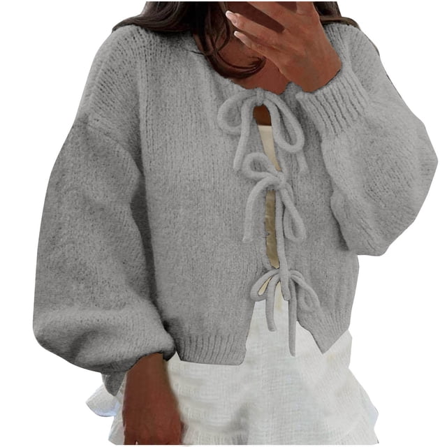 Suéter de cuello redondo para mujer, cárdigan liso de cuello redondo, otoño e invierno, suéter de moda de manga larga, abrigo para mujer, tops de poliéster