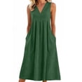 thumbnail image 2 of QUNYINEY Cotton Linen Womens Sundresses Summer Midi Sleeveless Green Tank Dress Loose Fit V Neck Casual with Pockets Beach Dresses, 2 of 5