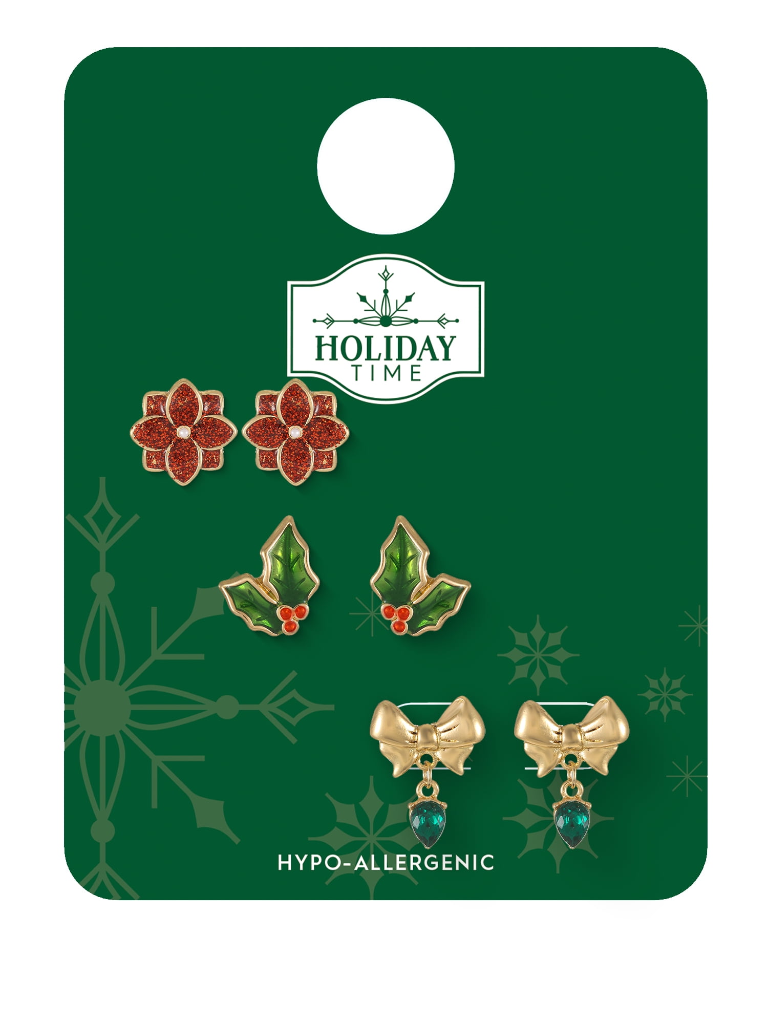 Holiday Time Stud Earring Set, 3 Pairs
