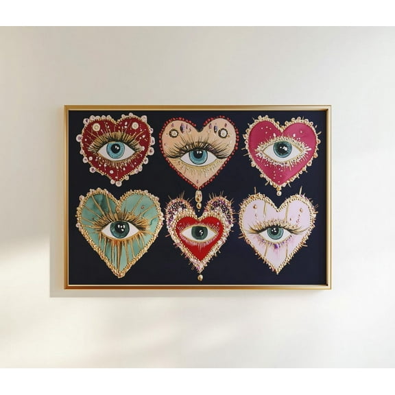 Wall Art, Psychedelic Heart Eye Print, Gothic Maximalist Decor, Dark Aesthetic Poster, Jewel Toned Art, Eclectic Bedroom Wall Decor Wall Art, Modern Wall Decor For Living Room, 8x12 UNFRAMED