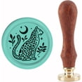 thumbnail image 1 of Sello de lacre con diseño de leopardo, hojas y luna. Sello de cobre retro con cabezal de latón extraíble y mango de madera., 1 of 9
