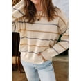 thumbnail image 5 of Womens Striped Ribbed Edge Sweater Long Sleeve Crewneck Drop Shoulder Fall Sweaters Top  XL, 5 of 8
