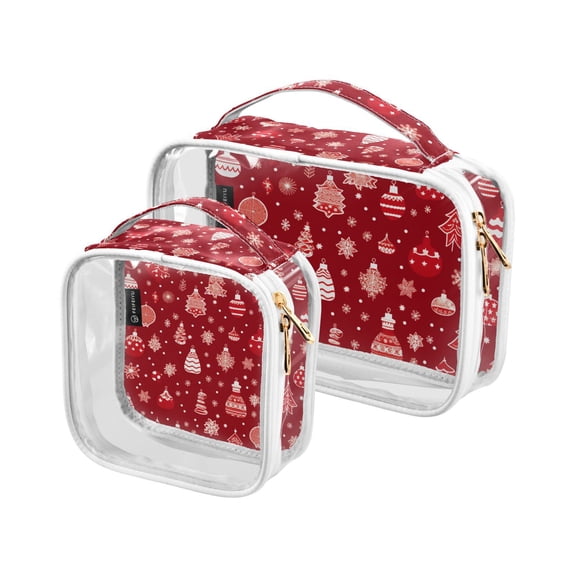 Christmas Decorations Red Clear Cosmetic Bags with Handles PVC Toiletry Bags Zipper Waterproof Portable for Traveling 2 Pcs