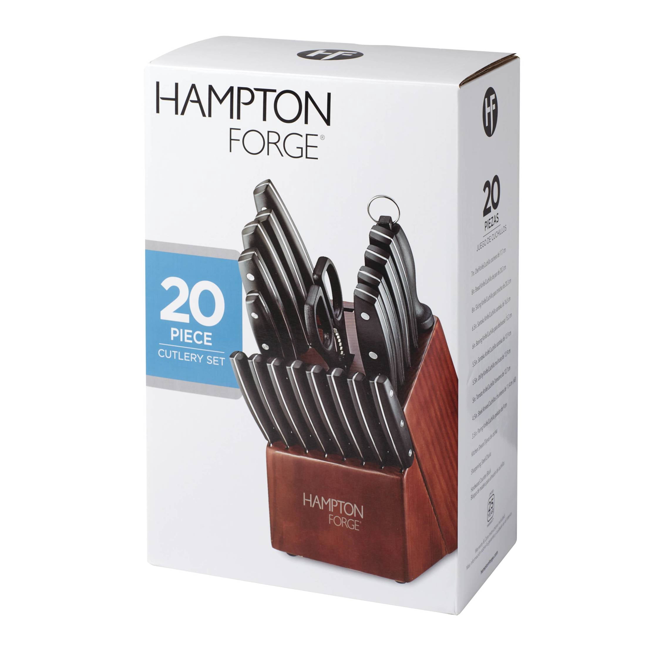 Hampton Forge Atlantis 20-Piece Stainless Steel Kitchen Knife Block Set, Silver