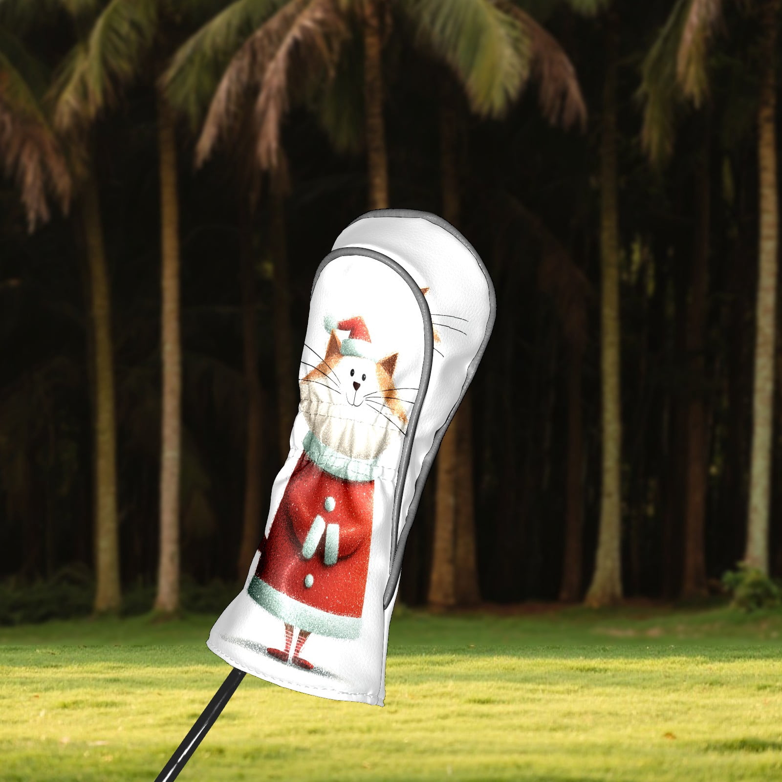 Golf Club Covers, Red XmasCatStand Premium PU Leather Driver Hybrid Putter Head Covers with Velvet Lining, Waterproof Golf Gifts for Men Women