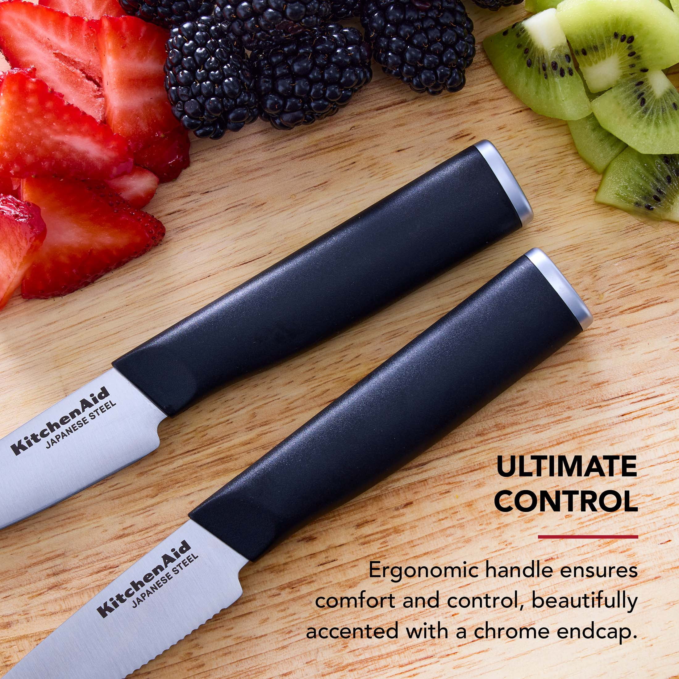 KitchenAid 2-Piece Paring Knife Set, High-Carbon Japanese Steel, Straight & Serrated, with Covers