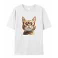 thumbnail image 7 of Cat in Glasses Men's T Shirts Cute Kitten T-Shirt for Men Crew Neck Tees Cotton Tops, White, 2XL, 7 of 7