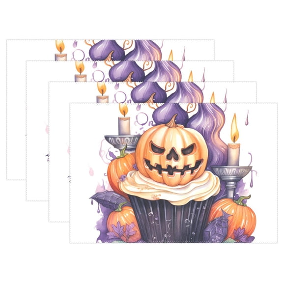 Halloween Pumpkins Candles 12×18 inch Placemats Heat Resistant Washable Foldable Rectangular Placemats Set Decoration Indoor Outdoor for Kitchen Dining Table 1PC